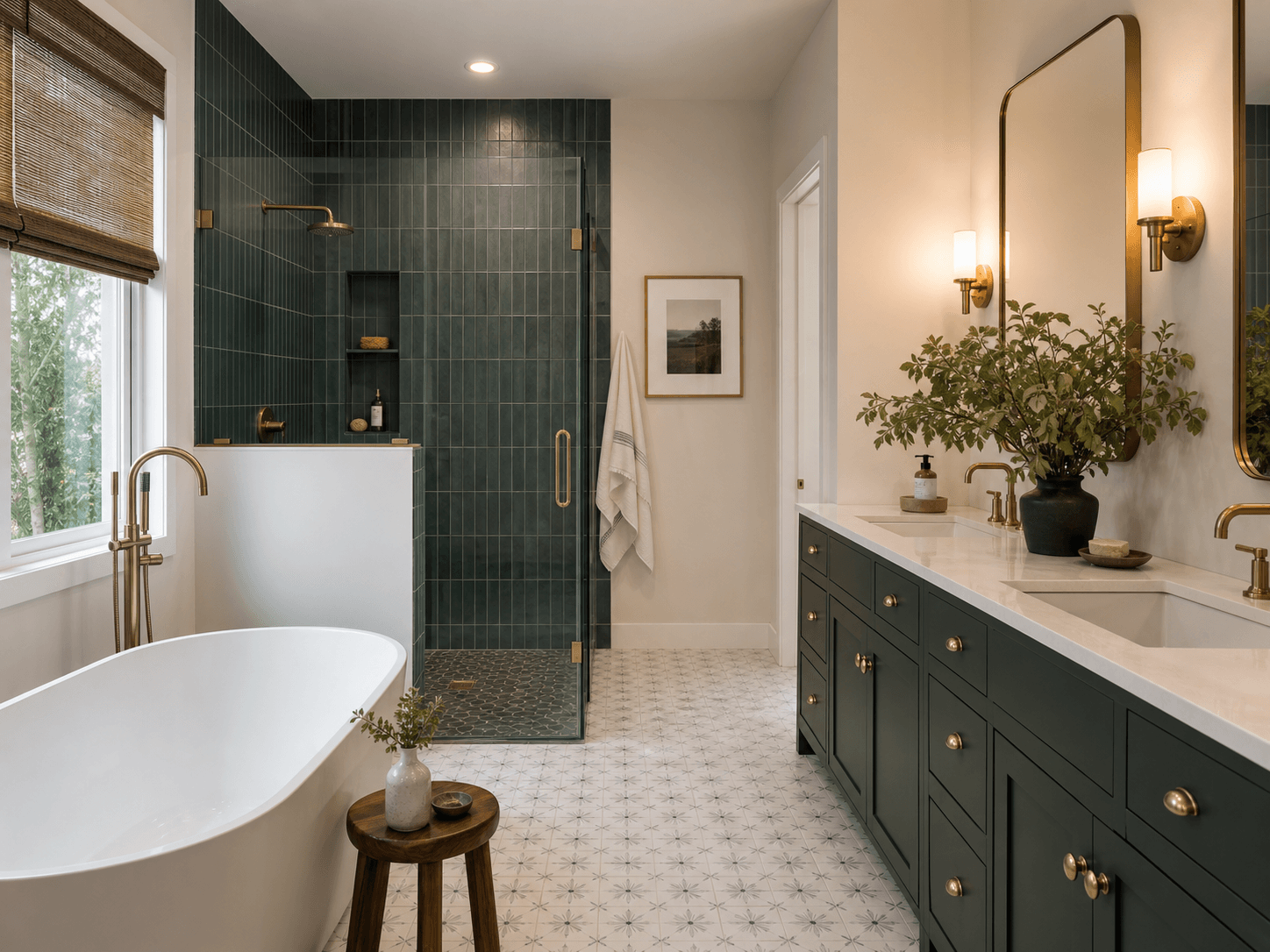 Green and brass bathroom renovation