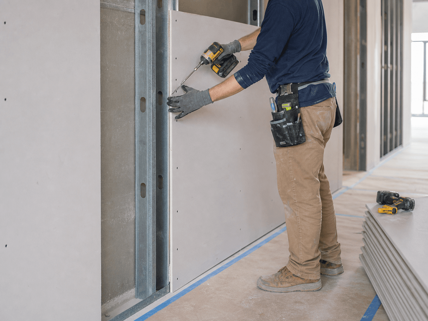 Commercial drywall installation in progress
