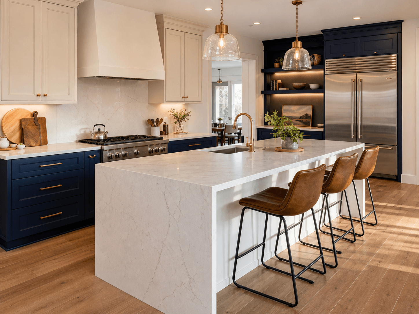 Navy and white kitchen renovation